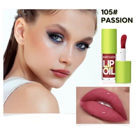 Beauty Glazed Big Brush Head Lip Oil, Ultra-Hydrating & Nourishing, Smooth Glossy Finish Lip Glow Oil, Shiny and Vegan Tinted Lip Gloss, Non-Sticky Formula (2, 105# PASSION & 106# FUSE)