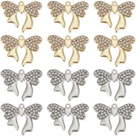 SUNNYCLUE 1 Box 20Pcs Rhinestone Bowtie Charm large Bows Charms Bulk Large Metal Silver Cute Lolita Bowknot Lovely Bow Charms for Jewellery Making Charms Crafts Necklaces Bracelets Supplies Women