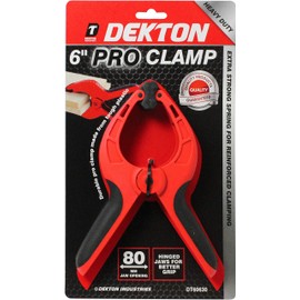 Dekton 6" Pro Clamp with 80mm Jaw Opening, Heavy Duty Rubber Non-Slip Grip, Durable Tough Plastic Construction, Hinged Jaws for Improved Grip on Uneven Surfaces, Ideal for Woodworking & DIY Projects