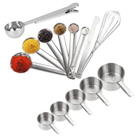ProChosen Measuring Cups and Spoons Set, 14 PCS Premium Stainless Steel Measuring Spoons with Ruler Scoop/Clip/Whisk for Baking, Liquid and Solid Kitchen Tools for Cooking Baking