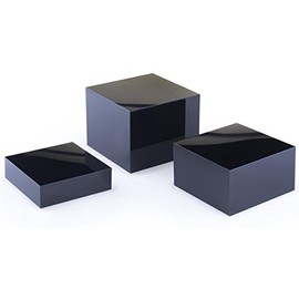 Displays2go Acrylic Gloss Stacking Display Cubes Nesting with 1 Large, 1 Medium, 1 Small Stand (Set of 3), Glossy Solid Black
