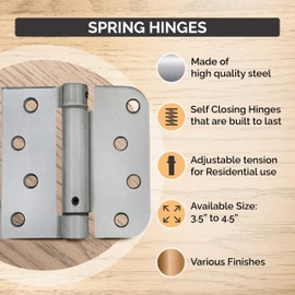Hinge Outlet Adjustable Spring Hinges, 3.5 Inch with 1/4 Inch Radius in Satin Nickel, Self Closing, Door Closing Hinges, 2 Pack