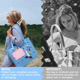 Silicone Phone Holder for Bogg Beach Bag Accessories, Daisy Slipper Charms, Organizer Wallet Pouch with Zipper, 4pcs Hooks Clips Set (Pink)