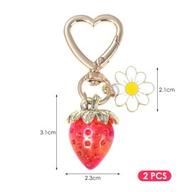 2 Pieces Strawberry Keychain, Daisy Heart Keychain, Creative Fruit Keychain, Girls Keychain, Bag Key Pendant, Cute Wallet Pendant