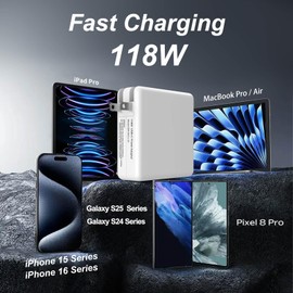 Mac Book Pro Charger - 118W USB C Laptop Charger Power Adapter Fit MacBook Air 13 14 15 16 inch, MacBook Pro, M1 M2 M3 M4, iPad Pro and All Type C Port Devices, 6.6 Ft USB C to C Cable