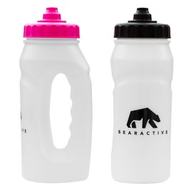 BEARACTIVE 2 x Running Bottle Lightweight 500 ml Handheld Sports Water Bottles with Valve Sprout - BPA Free Plastic and Leak Proof - Runners Hand Grip Bottle for Jogging, Hiking, Gym - Black & Pink