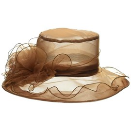 ORIDOOR Women’s Organza Derby Tea Party Wedding Fascinator Hat UV-Anti Wide Brim Sun Hats (F Coffee, One Size) …