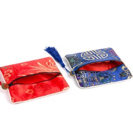 Beauy girl 7 Pcs Silk Brocade Tasseled Coin Purse Zipper Jewelry Pouch Bag Gift Bag, 7 Colors
