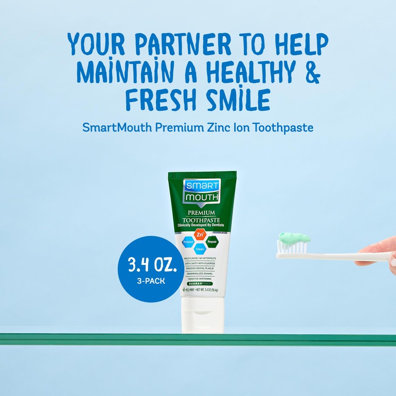 SmartMouth Premium Zinc Ion Toothpaste, Cavity, Enamel, and Plaque Help,