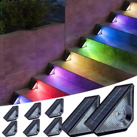 GEEKHOM Solar Step Lights for Outside, 8 Pack Solar Lights Outdoor Waterproof, Warm White & 7 RGB Colors Solar Deck Lights for Stairs Fence Backyard Patio Front Porch Decor