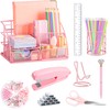 KAAKOW Pink Desk Organizers and Accessories Office Supplies Set Stapler,