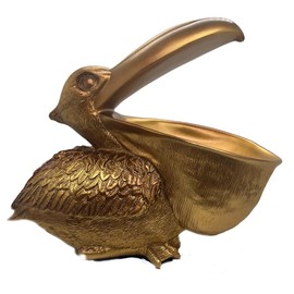 WEALTHCOMING Creative Resin Statues The Pelican Statue Birds Figurines,Cell Phone and Keys Holder Adornments for Home & Office Desk Decor 8.1" inches (Gold)