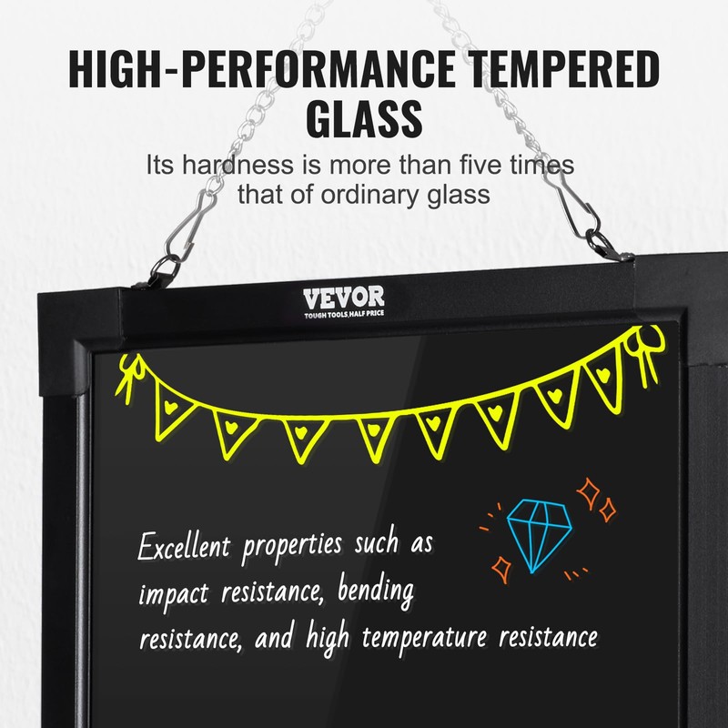 VEVOR LED Message Writing Board, 16"x12" Illuminated Erasable Lighted Chalkboard,