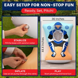 Inflatable Baseball Pitching Target for Kids, Double-Sided Outdoor & Indoor Baseball Training Toss Game, Includes 4 Balls, Air Pump, & Patch Kit