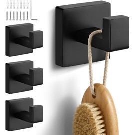Ganchos para Toallas de Baño, 4 Piezas Gancho para Toalla de Baño, Ganchos de Pared para Ropa Resistente para Baño, Cocina, Garaje, Oficina, Hotel (Negro)