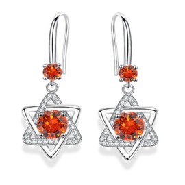 Orange Hexagram Earrings - Sterling Silver Dangle Earrings with Cubic Zirconia, Orange Drop Earrings for Women Girls, Hypoallergenic Dangly Earrings Gifts for Mum Wife Ladies Jewellery Gifts
