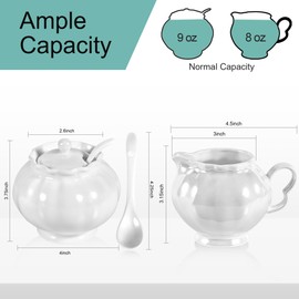 Pearl Glaze Sugar and Milk Jug Set, 1 Sugar Bowl with Lid (9 oz), 1 Milk Jug (237 ml) and 1 Cute Spoon, Gift Choice & Home Decor, Elegant Design, White