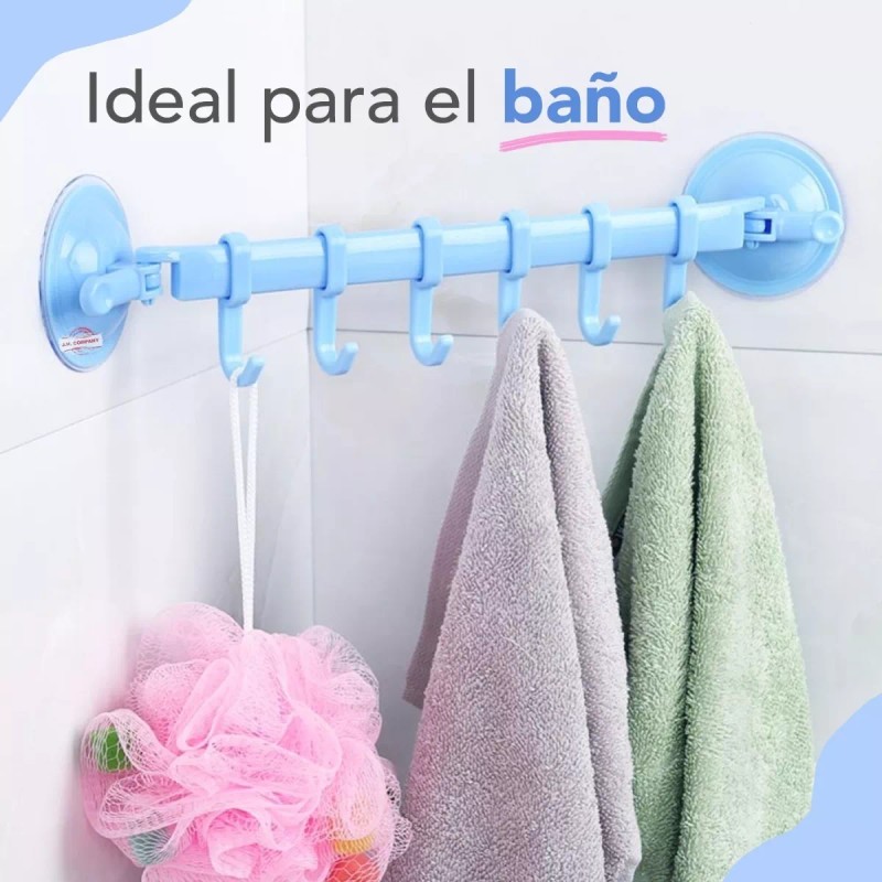 J.H. Company Perchero Adherible Multiusos Baño O Cocina 6 Ganchos
