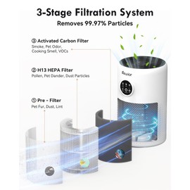 VEWIOR True HEPA Replacement Filter, Air Purifier Filter Replacement Compatible with VEWIOR D10 Air Purifier, H13 True HEPA Filter Pre-Filter Activated Carbon 3-in-1 (1 Pack)