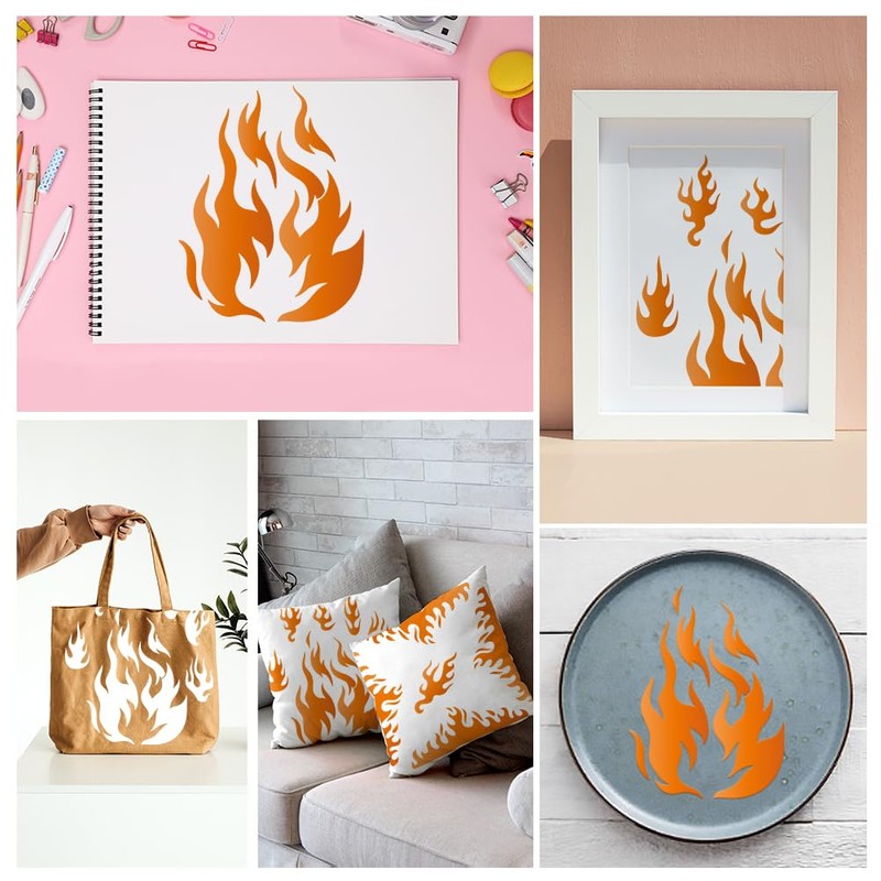 2Pcs Flame Wall Stencil Templates 29.7 x 21cm Reusable Plastic