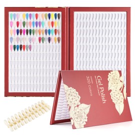 NMKL38 320 Nail Colors Chart Nail Gel Polish Display Book with 480 False Nail Tips Professional Salon Nail Color Swatches Nail Practice Card Board (Red)