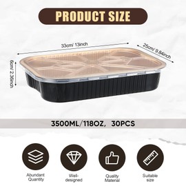 Baderke 30 Set 9x13 Heavy Duty Aluminum Pans with Lids Double Thick Aluminum Foil Baking Pan Food Container for Heating Cooking Meal Prep Storage Freezer and Takeout (Black Gold)