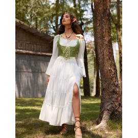 Scarlet Darkness White Maxi Skirt for Women Cottagecore Renaissance Tiered Long Skirt with Slit White XL