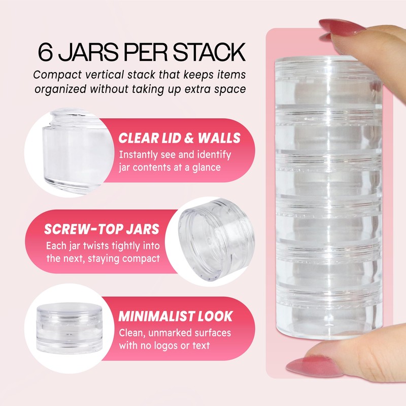 1 Column (6pcs) - Beauticom 10G/10ML Transparent Stackable Jars -