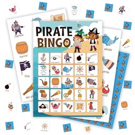 MVZX Pirate Bingo Game, Pirate Party Bingo Cards for Adults, Birthday Party Games, Indoor Outdoor Home Office Activities Pirate Party Favors Supplies Decorations, 24 Players Bingo Games,01