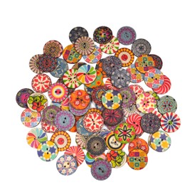 100 Assorted Wood Buttons for Crafts - Retro and Vintage Natural Round Shapes with 2 Holes - Perfect for DIY Sewing Projects and Embellishments 1 Inch