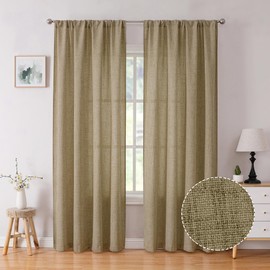 Tollpiz Linen Curtain Living Room Rod Pocket Semi Sheer Curtains Burlap Light Filtering Thick Linen Drape for Bedroom, 54 x 72 inches Long, Taupe, Set of 2 Panels