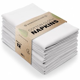 Magna Collection Cotton Cloth Napkins – Set of 12 (46cm x 46cm) – 100% Cotton – Hotel Quality, Soft, Durable, and Reusable – Ideal for Dining, Weddings, Events & Everyday Use (White)