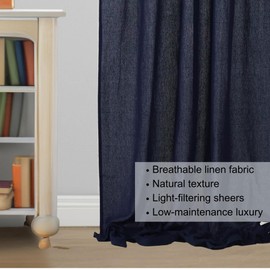 THE ART BOX - Cortinas de gasa natural de lino sabsitute con filtro de luz eficiente de energía, pestañas de filtrado de luz, tratamiento de ventana, 2 paneles para sala de estar (azul oscuro, 63 pulgadas de largo x 42 pulgadas de ancho cada panel)