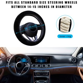 Augeny Fuzzy Car Steering Wheel Cover, Anti-Slip Soft Plush Steering Wheel Protector, 15 Inch Elastic Wheel Covers, Universal Vehicle Interior Winter Warm Accessories for Men Women (Black)