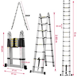 ZhanGe 5m (16.5Ft) Foldable Telescoping Extension Style Ladder Folding Design,Aluminum Lightweight Ladder,Compact Ladder, Expandable Retractable Ladder, En131 150KG Load