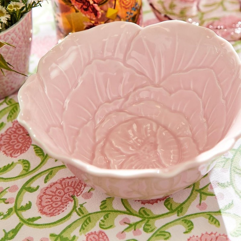 Two's Company Flower Tidbit Bowl, 6-inches Diameter, Porcelain, Pink, Set