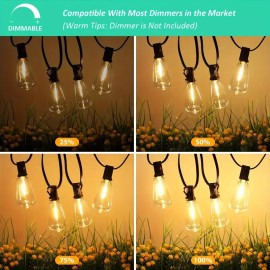 ST38 50FT LED Outdoor String Lights Dimmable Waterproof ST38 LED Patio Lights