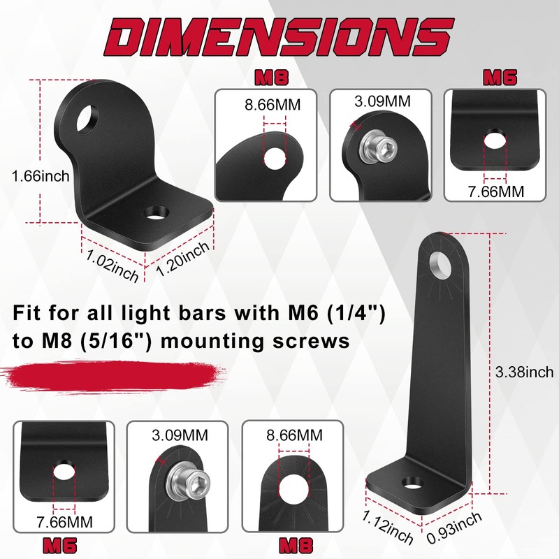 OFFROADTOWN 2 Pack Light Bar Mounting Brackets Side-Mounted Brackets for