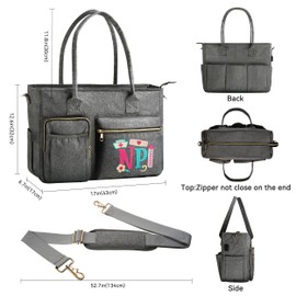 FUZVOL Nurse Bag for Work, 17'' Large Nursing Bags for Nurses, Nurse Tote Bag, Clinical Bag for Women, Nursing Essentials, Waterproof Utility Bags, Grey NP