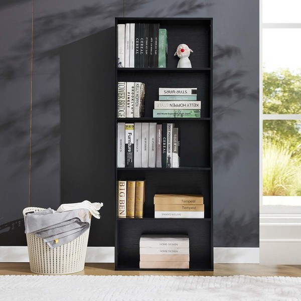 Puntogen Black Wooden Book Shelf, 59.7" Tall Narrow Bookshelf with