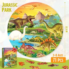 ELX 100 Piece Dinosaur World Jigsaw Puzzle for Kids 3+, Large Round Dino Floor Puzzle for Toddler Preschool Learning (Φ23 in)