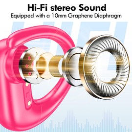 kurdene Wireless Earbuds Bluetooth Headphones Sport,Over Ear Buds with Deep Bass Sound,60Hrs Playtime Earphones Redesigned Comfort Fit with Earhooks for Running,Meeting,Workout-Hot Pink