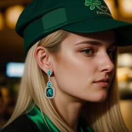 BriLove Women's Fashion Wedding Geometry Crystal Emerald Cut Infinity Chandelier Dangle Earrings Color Gold-Tone