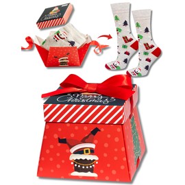 soxo Christmas Socks In Box With A Bow Gift For Men Women Cotton Sock Xmas Gifts Funny Presents 2.5-6.5 Red