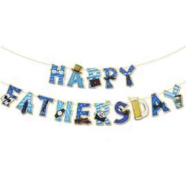 Blue Father's Day Party Decorations Happy Father's Day Banner Glasses Tie Briefcase Watch Patten Bunting Banner Garland Happy Dad Day Banner for Dad Daddy Father Party Backdrop Decorations Supplies