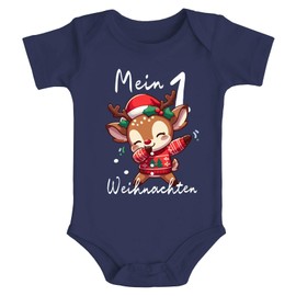 MoonWorks® Baby Bodysuit My 1st Christmas Reindeer Grinch Funny Christmas Outfit Saying Organic Cotton Boys & Girls, christmas dabbing reindeer navy