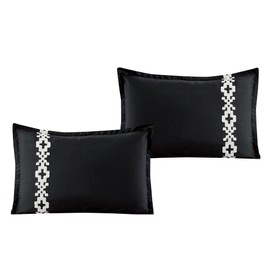 ESCA 7-Piece Myisha Black & White Comforter Set Geometric Embroidery Bedding Queen Size