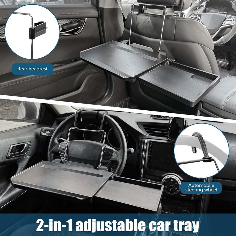 Feiezade 2 in 1 Comapct Steering Wheel Desk Headrest Tray