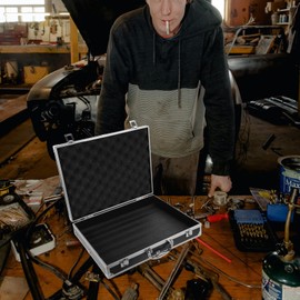 SUPVOX Aluminum Hard Case Briefcase Box Lockable Flight Case Portable Carrying Case Container for Test Instruments Cameras Tools Mechanical Garage Black