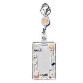 ID Badge Holder with Retractable Badge Reel Clip and Lanyard, Cute Card Name Tag Lanyard Vertical ID Protector Bage Clips for Nurse Doctor Teacher Student (Bear)